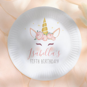 Assiettes En Carton Fête d'anniversaire de fille licorne magique flora