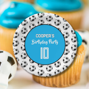 Assiettes En Carton Fête d'anniversaire de football Garçon Bleu