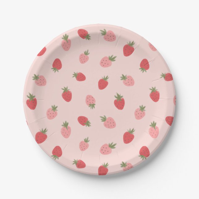 Assiettes En Carton Fête d'anniversaire de fraises (Devant)