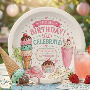 Assiettes En Carton Fête d'anniversaire de glace pastel