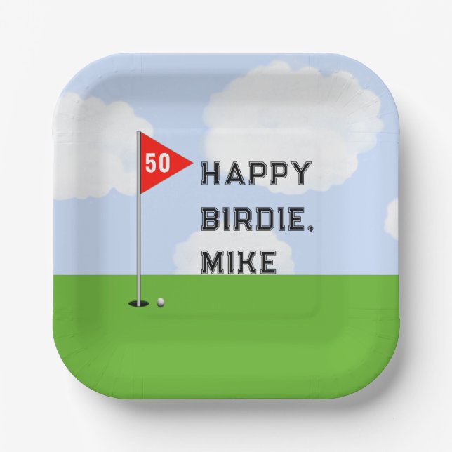 Assiettes En Carton Fête d'anniversaire de golf (Recto)