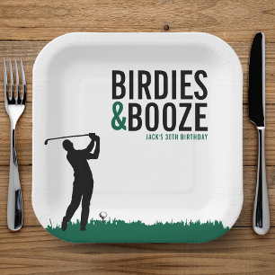 Assiettes En Carton Fête d'anniversaire de golf adulte Birdies & Booze