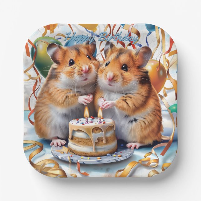 Assiettes En Carton Fête d'anniversaire de Hamsters (Recto)