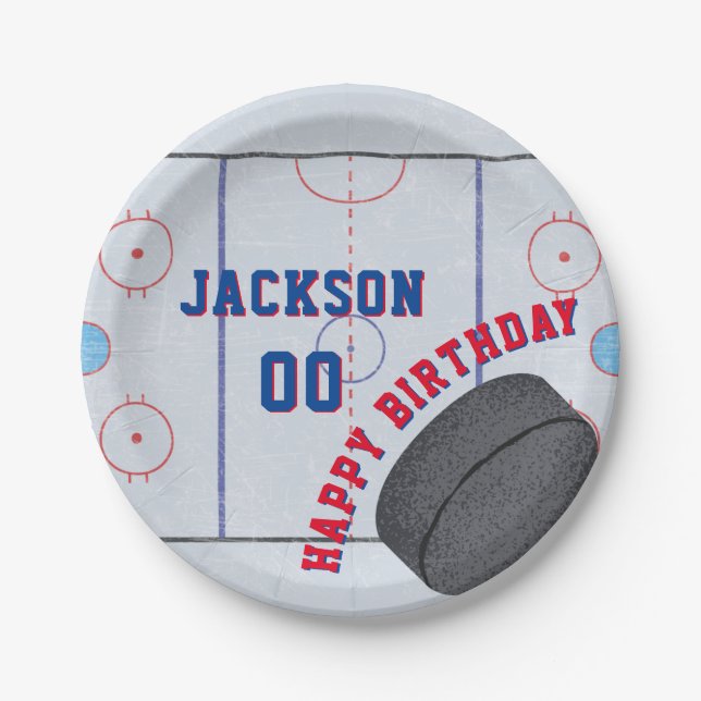Assiettes En Carton Fête d'anniversaire de hockey sur glace (Devant)
