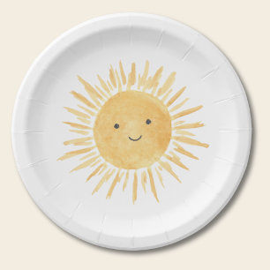 Assiettes En Carton Fête d'anniversaire de la fille au soleil jaune