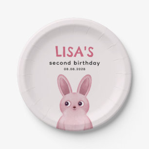 Assiettes En Carton Fête d'anniversaire de la fille avec lapin rose bé