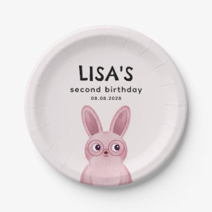 Assiettes En Carton Fête d'anniversaire de la fille avec lapin rose bé