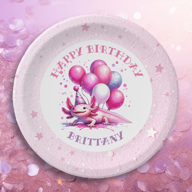 Assiettes En Carton Fête d'anniversaire de la fille Axolotl rose (Créateur téléchargé)