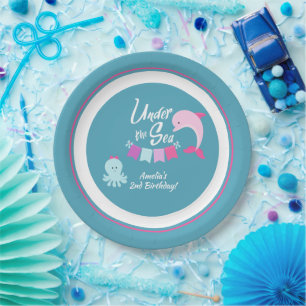 Assiettes En Carton Fête d'anniversaire de la fille dauphin sous la me