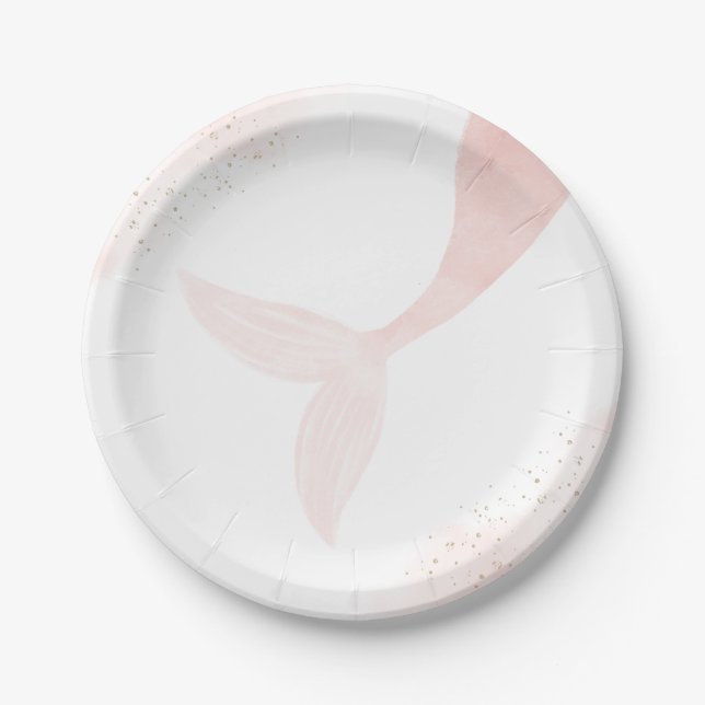 Assiettes En Carton Fête d'anniversaire de la fille de sirène rose (Devant)