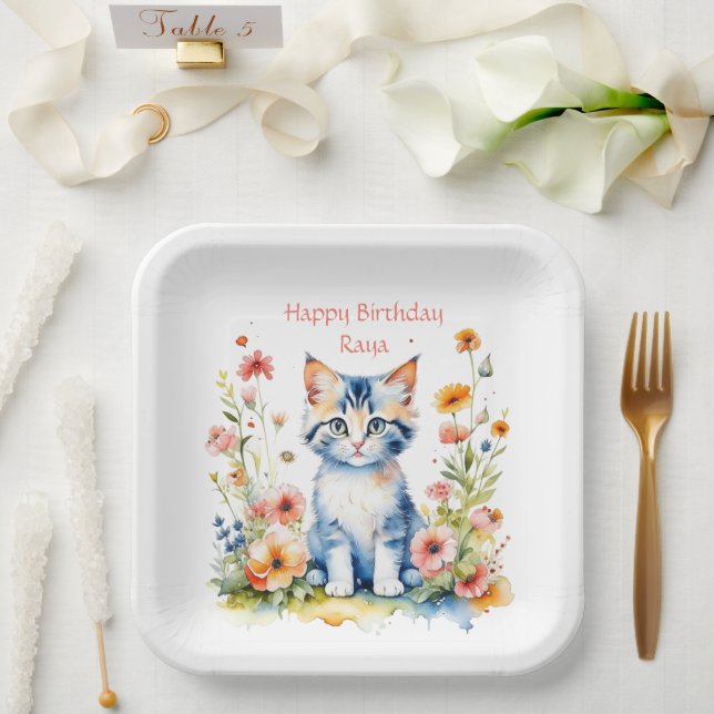 Assiettes En Carton Fête d'anniversaire de la petite chatte personnali (Mariage)