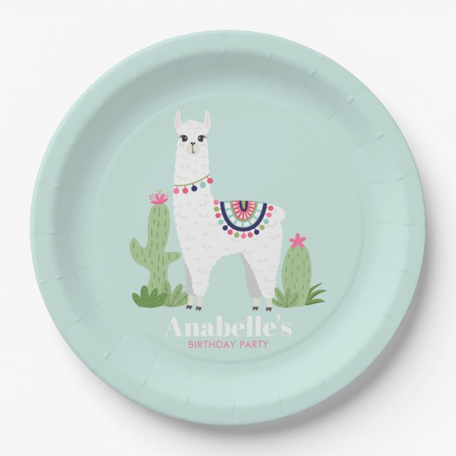 Assiettes En Carton Fête d'anniversaire de la petite Llama (Devant)