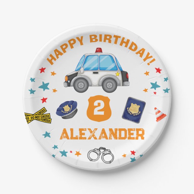 Assiettes En Carton Fête d'anniversaire de la police Joyeux anniversai (Devant)
