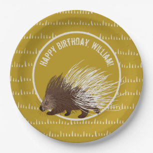 Assiettes En Carton Fête d'anniversaire de la Porcupine Brown et mouta