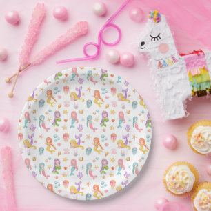 Assiettes En Carton Fête d'anniversaire de la sirène