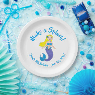 Assiettes En Carton Fête d'anniversaire de la Sirène de natation