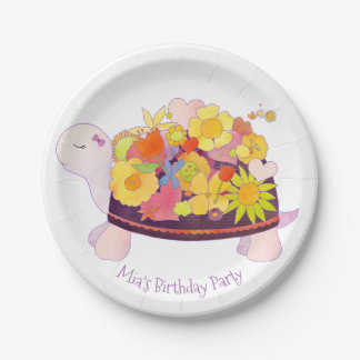 Assiettes En Carton Fête d'anniversaire de la tortue florale