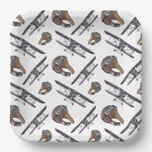 Assiettes En Carton Fête d'anniversaire de l'avion vintage