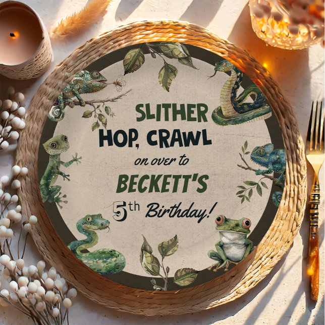 Assiettes En Carton Fête d'anniversaire de l'enfant à thème Reptile (Créateur téléchargé)
