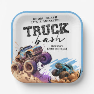 Assiettes En Carton Fête d'anniversaire de Monster Truck