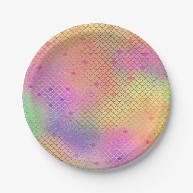 Assiettes En Carton Fête d'anniversaire de Motif de sirène rose et ora (Devant)