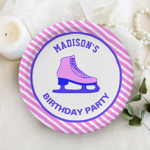 Assiettes En Carton Fête d'anniversaire de patinage sur glace Pink Ska