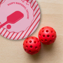 Fête d'anniversaire de Pickleball rayée rouge et r