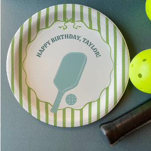 Assiettes En Carton Fête d'anniversaire de Pickleball rayée verte et b