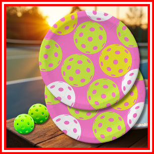 Assiettes En Carton Fête d'anniversaire de Pickleball Rose Mignon Spor