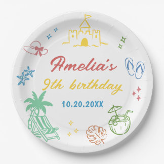 Assiettes En Carton Fête d'anniversaire de plage d'été tropical
