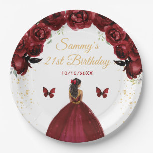 Assiettes En Carton Fête d'anniversaire de princesse à peau foncée rou