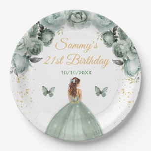 Assiettes En Carton Fête d'anniversaire de princesse aux cheveux bruns