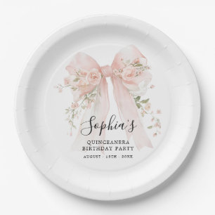 Assiettes En Carton Fête d'anniversaire de Quinceanera Roses à nœud pa