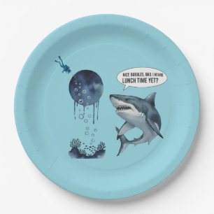 Assiettes En Carton Fête d'anniversaire de requin drôle