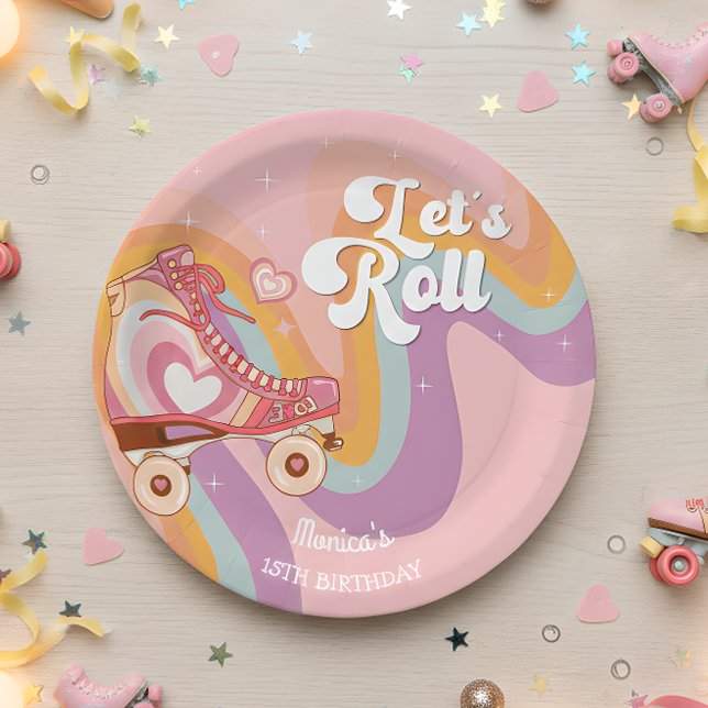 Assiettes En Carton Fête d'anniversaire de roller retro (Créateur téléchargé)