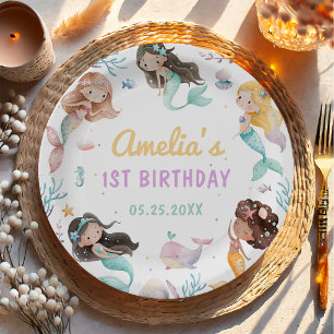 Assiettes En Carton Fête d'anniversaire de sirène capricieuse sous la