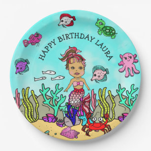 Assiettes En Carton Fête d'anniversaire de sirène ethnique assez perso