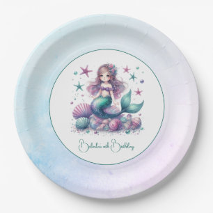Assiettes En Carton Fête d'anniversaire de sirène sous la mer