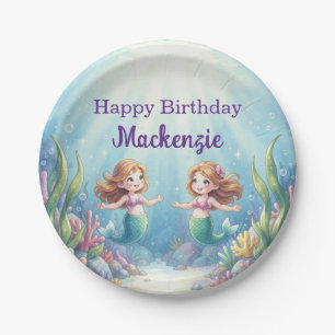 Assiettes En Carton Fête d'anniversaire de sirène sous la mer à l'aqua
