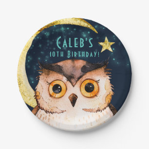 Assiettes En Carton Fête d'anniversaire de sommeil mignon de hibou noc