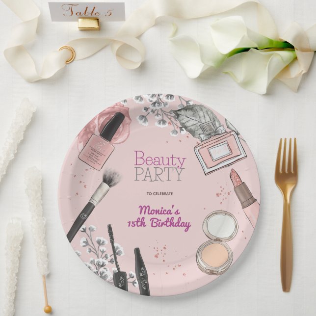 Assiettes En Carton Fête d'anniversaire de spa de beauté fille poussié (Mariage)