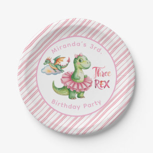 Assiettes En Carton Fête d'Anniversaire de Trois Rex Girl