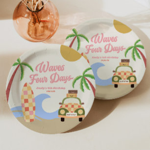 Assiettes En Carton Fête d'anniversaire des 4 ans Waves Four Days Surf