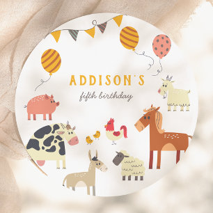 Assiettes En Carton Fête d'anniversaire des animaux de la ferme Oink B