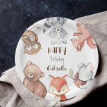 Assiettes En Carton Fête d'anniversaire des animaux de la forêt de Woo<br><div class="desc">Bois forêt animaux fête d'anniversaire personnalisées nom de fête plaque de papier.</div>