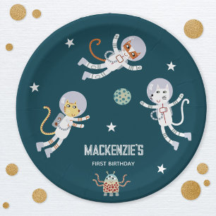 Assiettes En Carton Fête d'anniversaire des chats de l'espace amusant