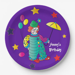 Assiettes En Carton Fête d'anniversaire des enfants, joyeux clown avec