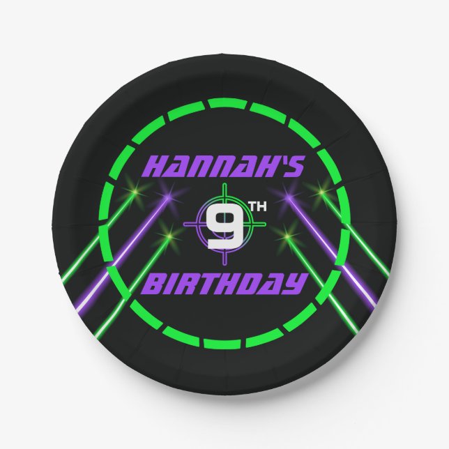 Assiettes En Carton Fête d'anniversaire des poutres laser intérieures (Devant)