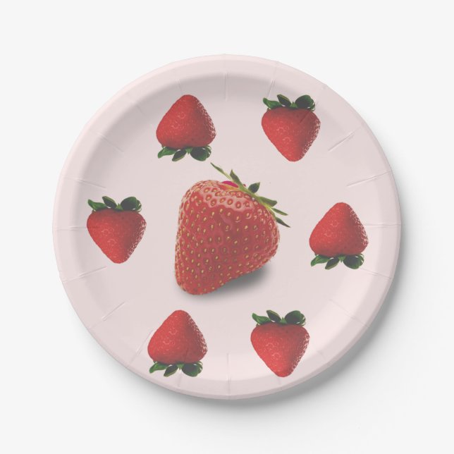 Assiettes En Carton Fête d'anniversaire d'été à la fraise (Devant)