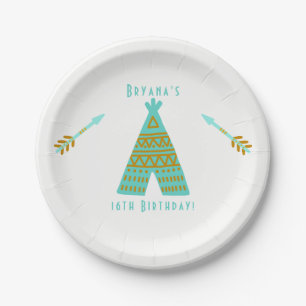 Assiettes En Carton Fête d'anniversaire douce turquoise sarcelle or ti